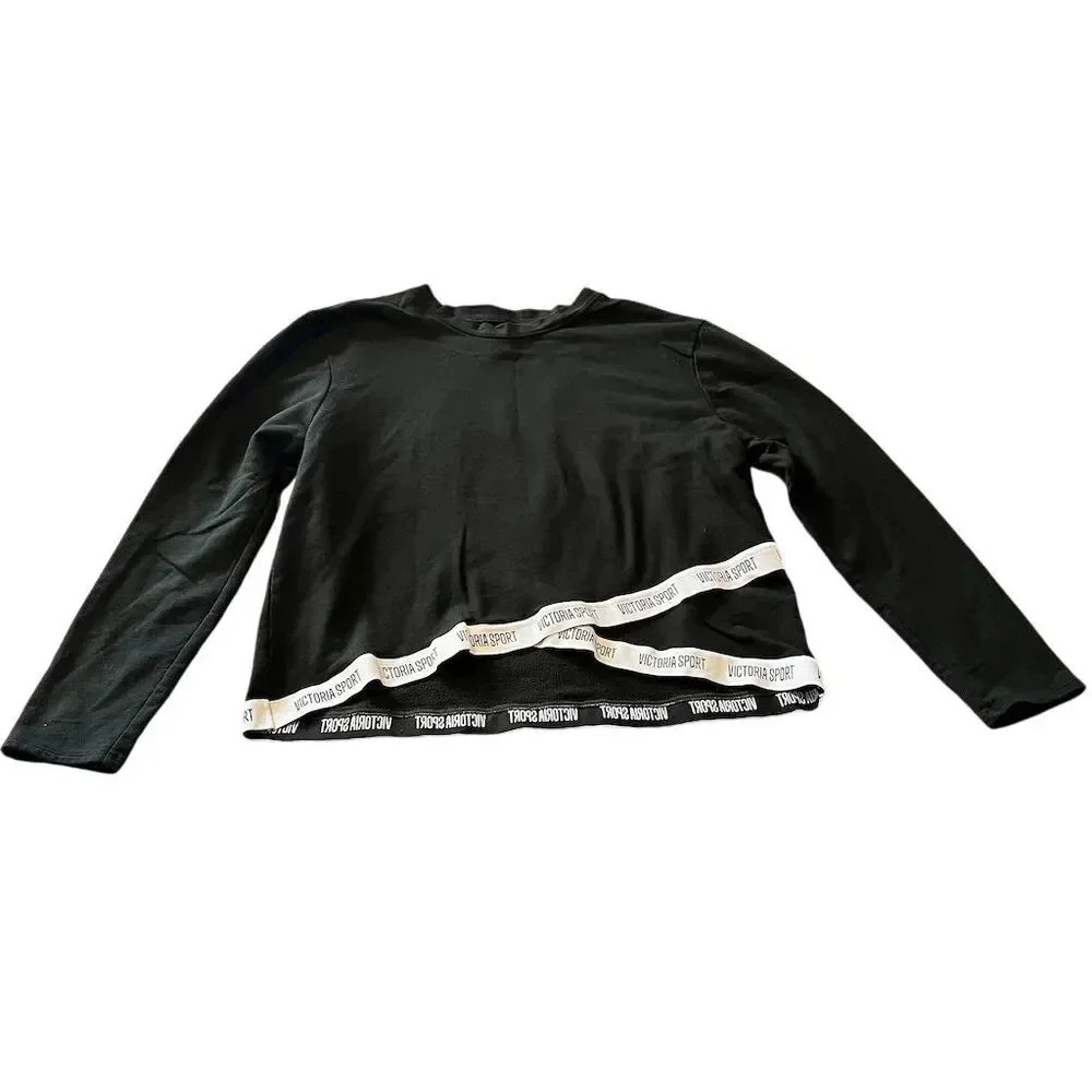 Victoria's Secret Women's Black Cropped‎ Pullover Sweatshirt Size L